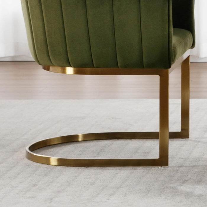 Upholstered Comfy Dining Chairs Set of 2 Kitchen and Dining Room Chairs with Arms Mid Century Modern Dining Chair with Gold Metal Legs for Dining Room Restaurant Cafe Living Room, Velvet Green