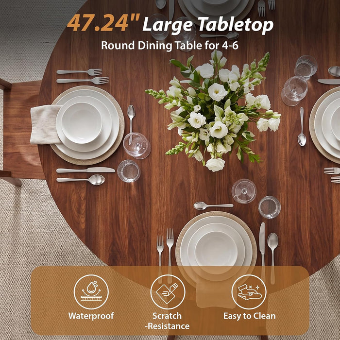 Fluted round Dining Table for 4-6, 47'' Wood Kitchen Tables for Dining Room