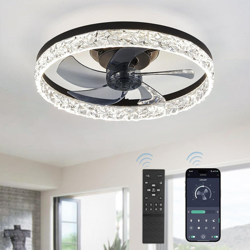 20" Modern Ceiling Fans with Lights and Remote, Dimmable Low Profile Ceiling Fan, Flush Mount Ceiling Fan, Stepless Color Temperature Change and 6 Speeds - Black