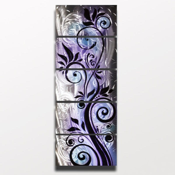 Purple Metal Wall Art Panels Silver Wall Art Modern Abstract Art Work Black Blue Home Decor Painting "Whispering Wind" by Brian Jones