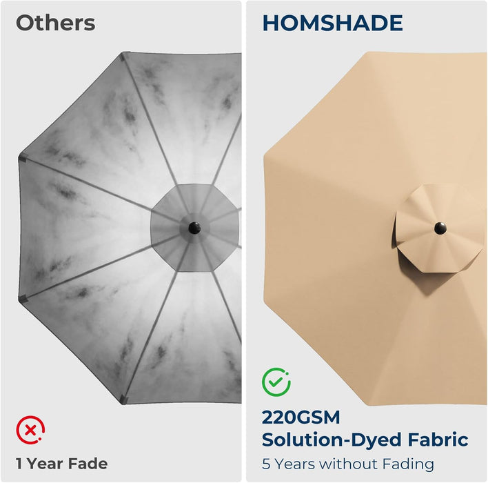 10Ft Solar LED Cantilever Patio Umbrella with Base Included, Premium 220GSM Solution-Dyed Fabric, 5-Year Fade-Resistant, 30 MPH Windproof, 45° Infinite Tilt and Crank for Outdoor Pool (Beige)