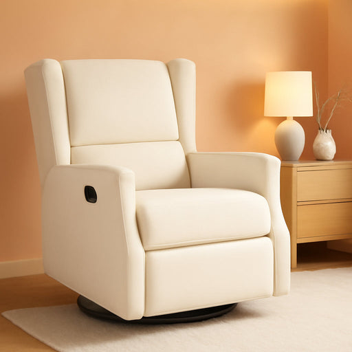 Omma Swivel Glider Rocking Recliner, Manual Wingback Recliner with 360 Degree Swivel, for Living Room, Bedroom, or Nursery, Upholstered, Cream