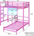 Bunk Bed Twin over Twin with Desk and Storage Metal L-Shaped Bunk Beds with Led Lights & Charging Station,Pink Bunk Beds for Kids with Safety Guardrail and Ladder,Girls Bed,No Box Spring Needed