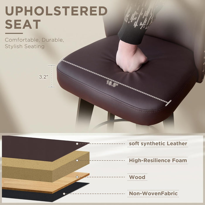 Swivel Bar Stool Set of 3, Faux Leather Low Back Counter Height Bar Stools, 27.5" Upholstered Tufted Counter Barstools with Wood Legs for Kitchen Island, Home Bar (Brown)