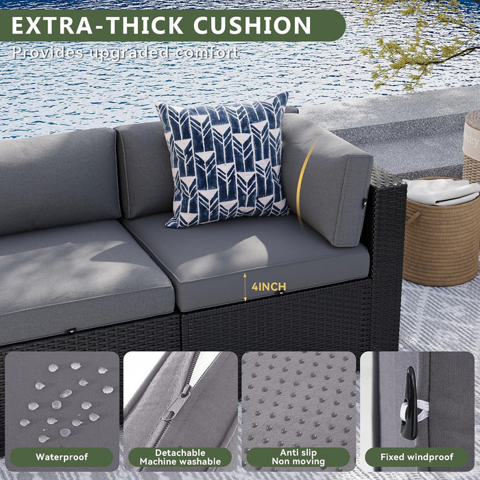 8 Piece Patio Furniture Set with 44" Fire Pit Table Wicker Rattan Sectional Sofa Outdoor Seating with Thickened Cushion, Grey