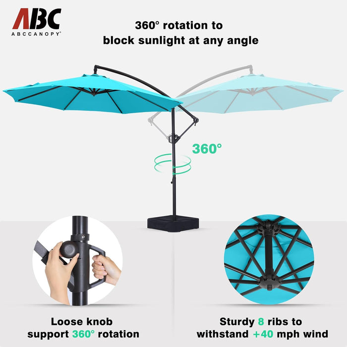 10FT Cantilever Umbrella with Base and Weights Bag, Turquoise