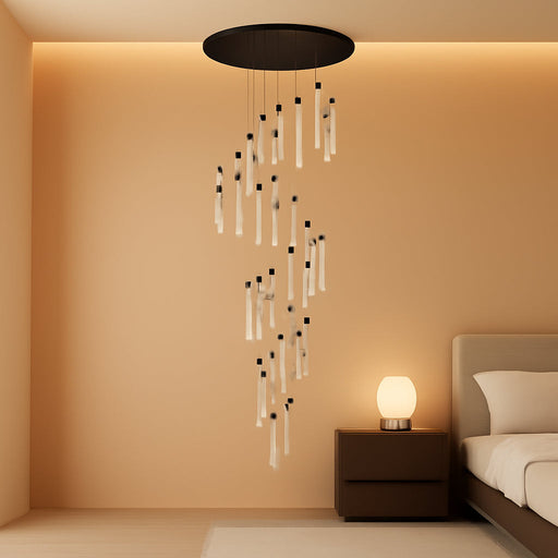 16 Foot High Ceiling Chandeliers for Living Room Entryway 32 Lights LED Lights Pendant Lighting with Dimmable Light Modern Crystal Ceiling Lights Dining Room Foyer Front Door Light