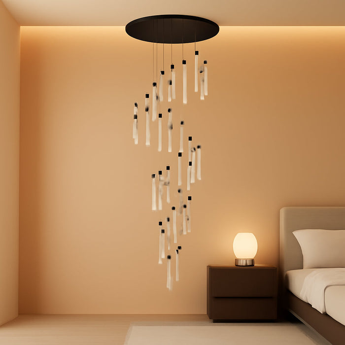 16 Foot High Ceiling Chandeliers for Living Room Entryway 32 Lights LED Lights Pendant Lighting with Dimmable Light Modern Crystal Ceiling Lights Dining Room Foyer Front Door Light