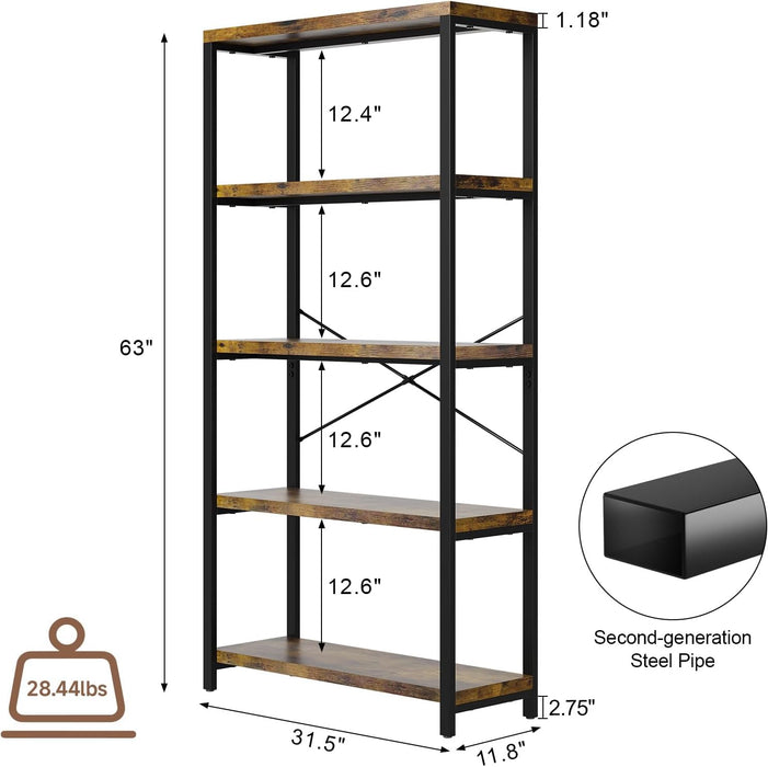 5-Tier Adjustable Heavy Duty Bookshelf