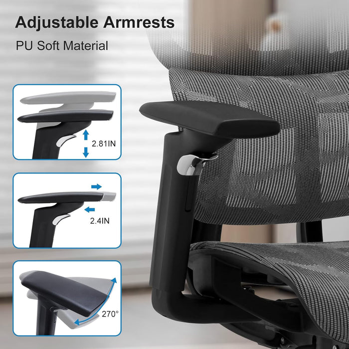 Ergonomic Office Chair, High Back Mesh Home Office Desk Chair with Adjustable Backrest & Lumbar & Wide Cushion, Big Tall Computer Task Chair with Adjustable Armrests & 90°-135° Tlit