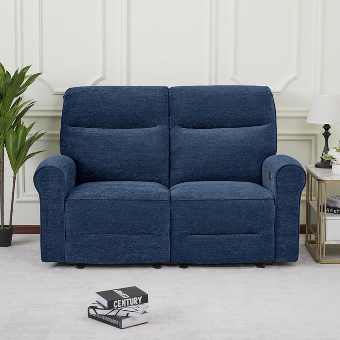 64.6" Wall Hugger Power Loveseat Recliner Sofa with USB Ports, Reclining Loveseat for Small Spaces Living Room RV, Fabric PR635M1 (Navy Blue)