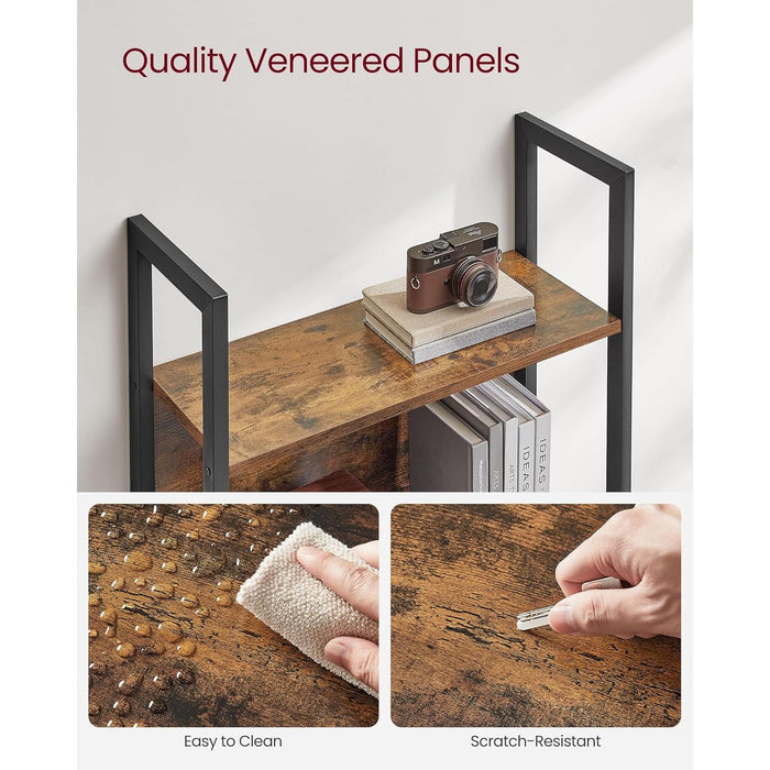 5-Tier Bookshelf, Book Shelf, Industrial Bookcase, with Steel Frame, for Living Room, Home Office, Bedroom, 9.4 X 24.4 X 65 Inches, Rustic Brown and Black ULLS025B01