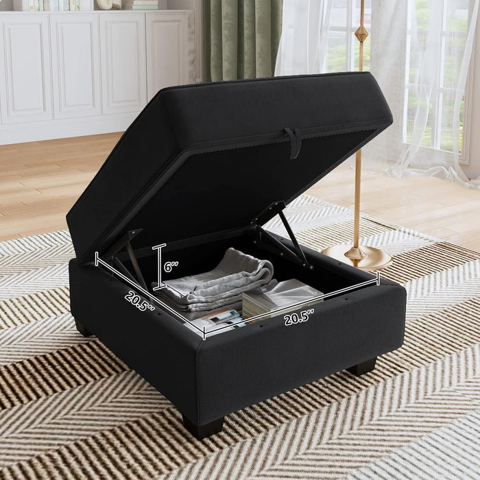 Ottoman Module for Modular Sectional Sofa, Storage Ottoman Square Ottoman Bench for Living Room, Velvet Black