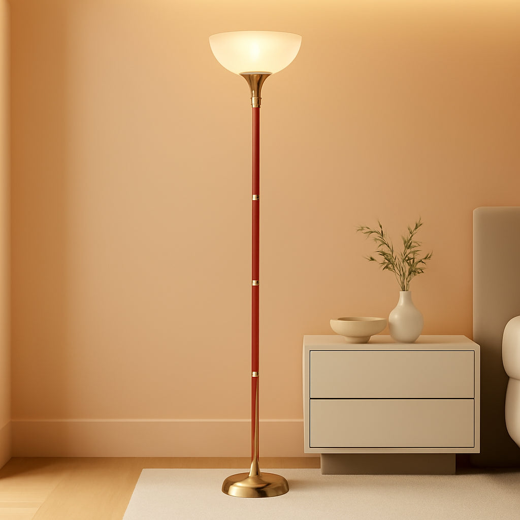 Mid Century Modern Wood Floor Lamp With Glass Shade — ShipItFurniture
