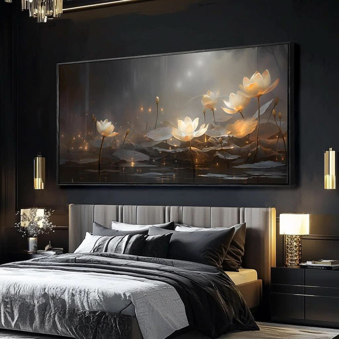 White Floral Wall Decor Gold Botanical Canvas Paintings Modern Artwork for Living Room Bedroom Office Home Decor 29"X58"