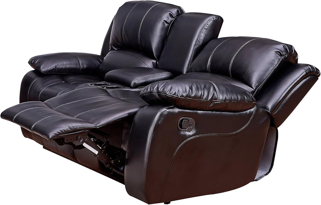 2PC Bonded Leather Recliner Set, Sofa, Loveseat, 8018, Black
