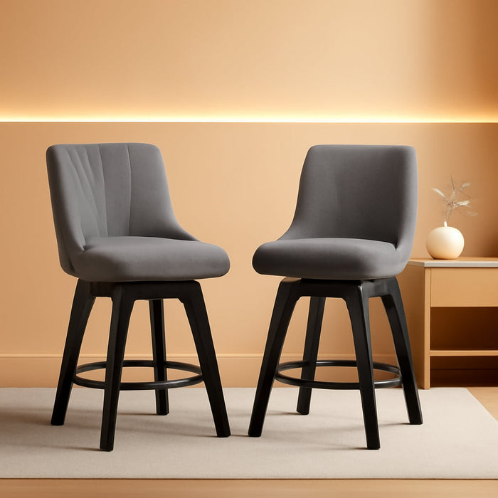 Swivel Bar Stools with Backs, 24" Counter Height Bar Stools Set of 2, Fabric Upholstered Counter Bar Stools with Solid Wood Legs for Kitchen Island, Home Bar, Dark Gray