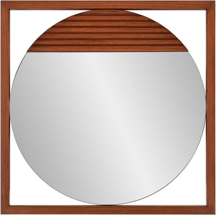 Dirken Hanging round Wall Mirror, Modern Geometric Style Mirror with Square Wooden Frame and Brown Finish for Living Room, Entryway and Bathroom, 20 X 20 Inch