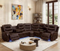 Power Recliner Sectional Sofa with LED Lighting, Breathing Leather Corner Couch with USB Port and Storage Console, Cup Holders– Home Theater & Living Room Seating (Brown)