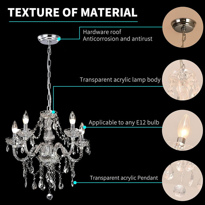 Crystal Chandeliers Clear Chandelier 5-Light Modern Pendant Ceiling Lighting Fixture with Acrylic Crystals & Beads for Girls Room,Living Room,Kitchen Island,Entryway
