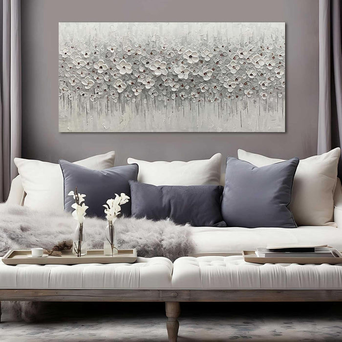 White Flowers Canvas Art Hanging Decor Botanical Wall Decoration for Living Room Bedroom Oil Painting Contemporary Artwork for Office 24X48 Inch