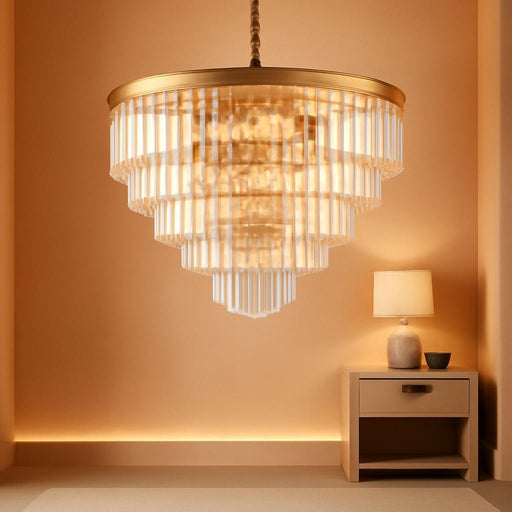 Large Crystal Chandeliers 30’’ Modern Gold round Chandeliers for High Ceiling K9 5-Tier Large Ceiling Chandelier Light Fixtures Luxury Chandelier for Staircase Foyer Living Room