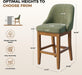 Bar Stool Set of 2, 26" Upholstered Counter Height Stools | Comfortable Chenille Fabric Barstool, Solid Wood Legs and Footrest, Bar Chair with Back for Kitchen Island, Green