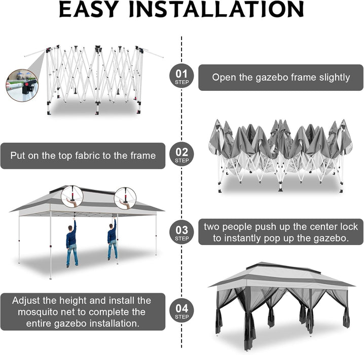 12X20 Pop up Canopy Tent - Gazebo, Party Tents for Parties, Carpas Para Fiestas, Large Outdoor Popup Patio Screened Gazebos, Shelter Tents with Net for Backyard, Commercial,Darkgrey