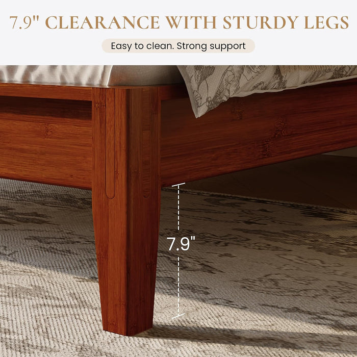 Full Size Bamboo Bed Frame, Japanese Joinery, Warm Brown