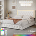 Queen LED Bed with 4 Drawers, LED Lights Platform Storage Bed Frame with Upholstered Adjustable Button Tufted Headboard, PU White