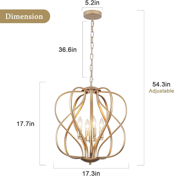 17" Gold Chandelier Geometric Metal Modern Industrial Chandeliers Lighting for Farmhouse Living Room Entryway Kitchen