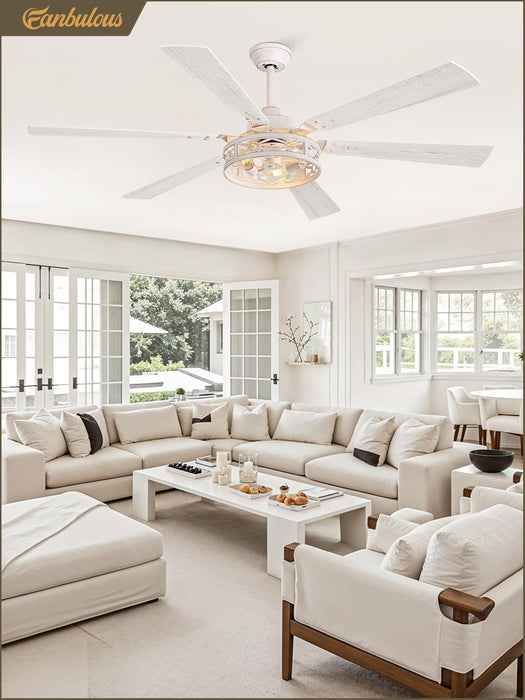 65 Inch White Caged Ceiling Fan With Remote