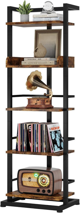 Rustic Brown 5 Tier IndustrialStrength Wood Bookshelf