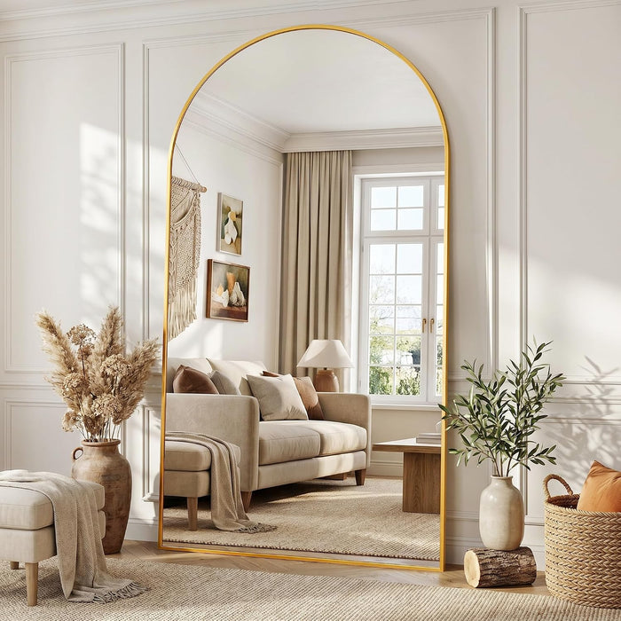 Full Length Mirror, 76"X44" Oversized Full Body Mirror Gold, Arched