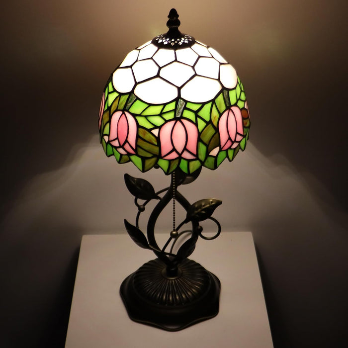 Tiffany Style Stained Glass Table Lamp Pink Tulip 18 Inch