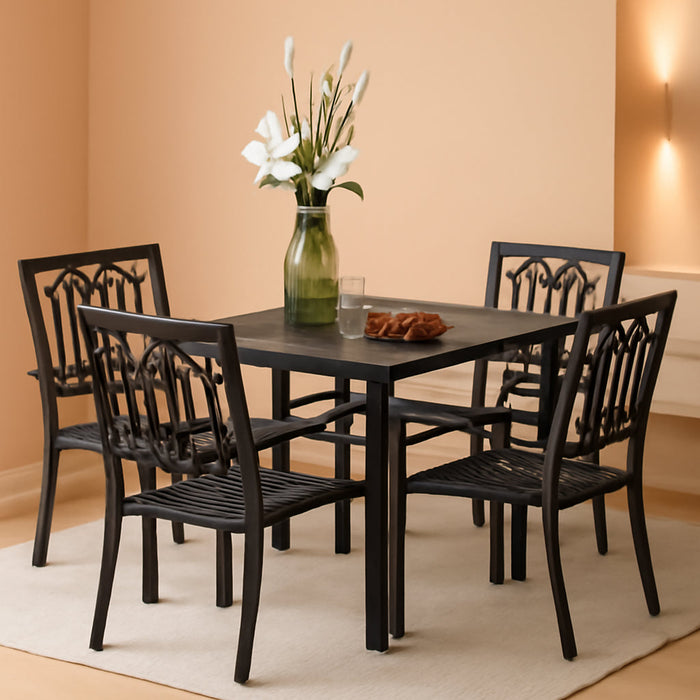 5-Piece Metal Patio Outdoor Table and Chairs Dining Set- 37" Square Bistro Table and 4 Backyard Garden Chairs, Table with 1.57" Umbrella Hole