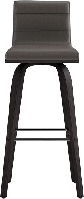 Size Color Options Vienna 30" Bar Height Barstool Brushed Wood Finish Faux Leather, Grey/Black