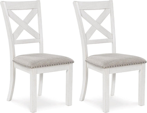Robbinsdale Casual Upholstered Solid Wood Dining Chair with Nailhead Trim, Set of 2, White & Light Gray