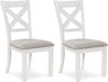 Robbinsdale Casual Upholstered Solid Wood Dining Chair with Nailhead Trim, Set of 2, White & Light Gray