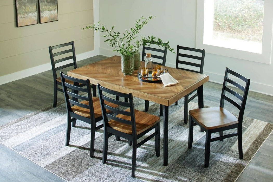Blondon Rectangular Dining Room Table Set with 6 Chairs, Chevron Pattern, Tapered Legs, Seats 6, Wood, 60" Long, Brown & Black