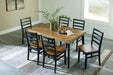 Blondon Rectangular Dining Room Table Set with 6 Chairs, Chevron Pattern, Tapered Legs, Seats 6, Wood, 60" Long, Brown & Black
