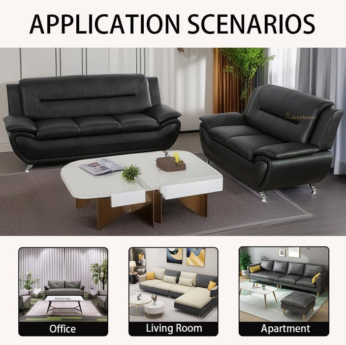 Sectional Sofa Sets, Living Room Furniture Sets Modern Faux Leather Sofa Couch 5-Seat Sofa for Living Room(A-Black, Sofa+Loveseat)