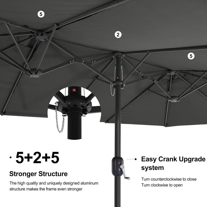 15 Ft Double-Sided Large Patio Umbrella Dark Gray