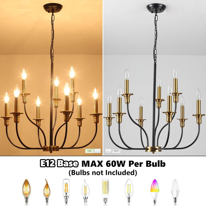 Black Gold Nine Light Candle Chandelier DiningRoom