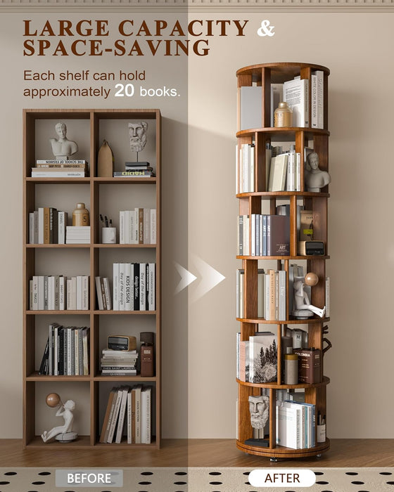 Walnut ThreeSixty Degree Rotating Bookcase On Wheels