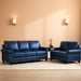 2-Piece Comfy Upholstered PU Leather Sofa Couch Set, Mid-Century Modern Loveseat Sofa+3 Seater Couch with Storage Space for Living Room, Furniture Set, Navy Blue