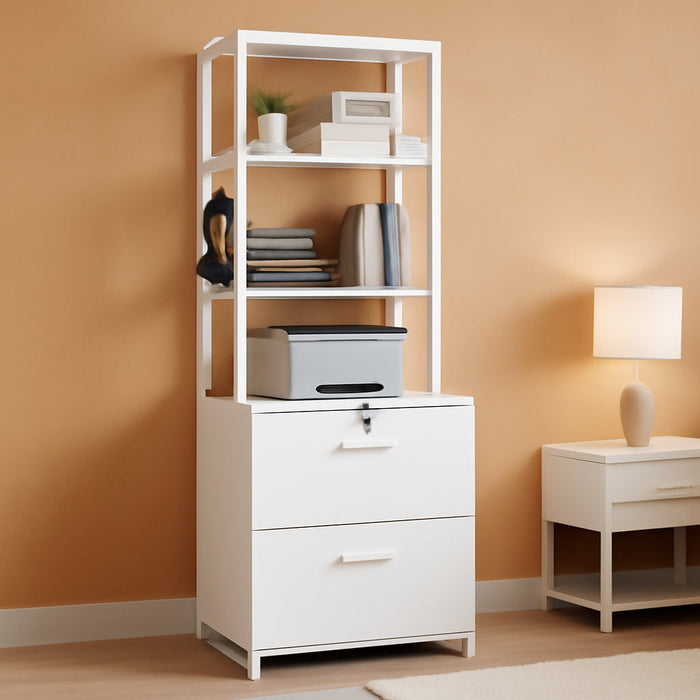 2 Drawer File Cabinet, Filing Cabinet with Lock Fits Letter, Legal, A4 Size, File Cabinets for Home Office with Storage Bag, Open Shelf and Hook, White