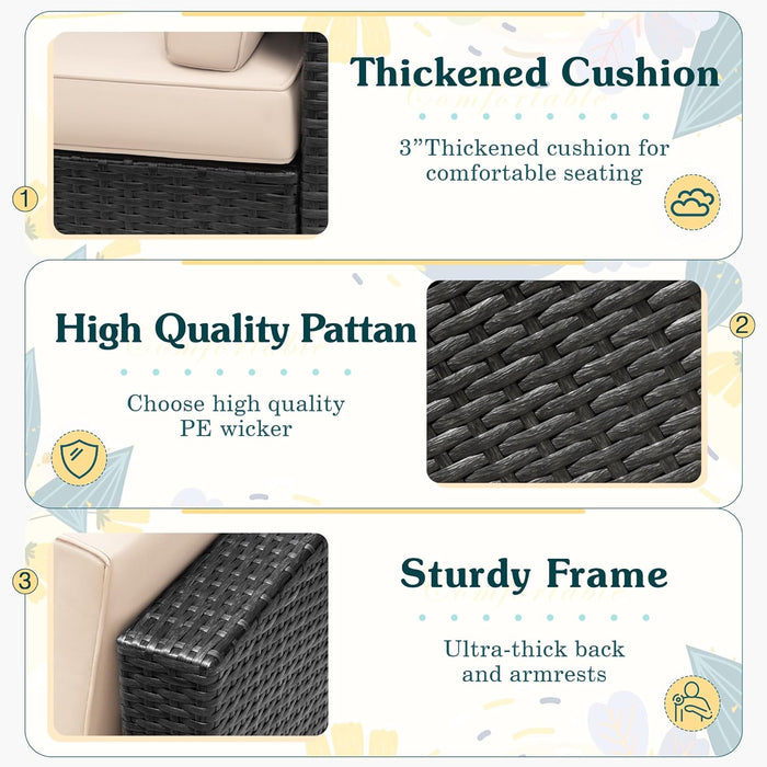 2 Piece Patio Furniture Set, All Weather PE Rattan Outdoor Sofa Set Single Sofa with Table for Garden Lawn Poolside (2 Piece, Beige)