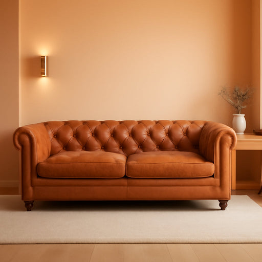 Lyon 87.4" Sofa in Full-Grain Pure-Aniline Italian Tanned Leather in Cognac Tan