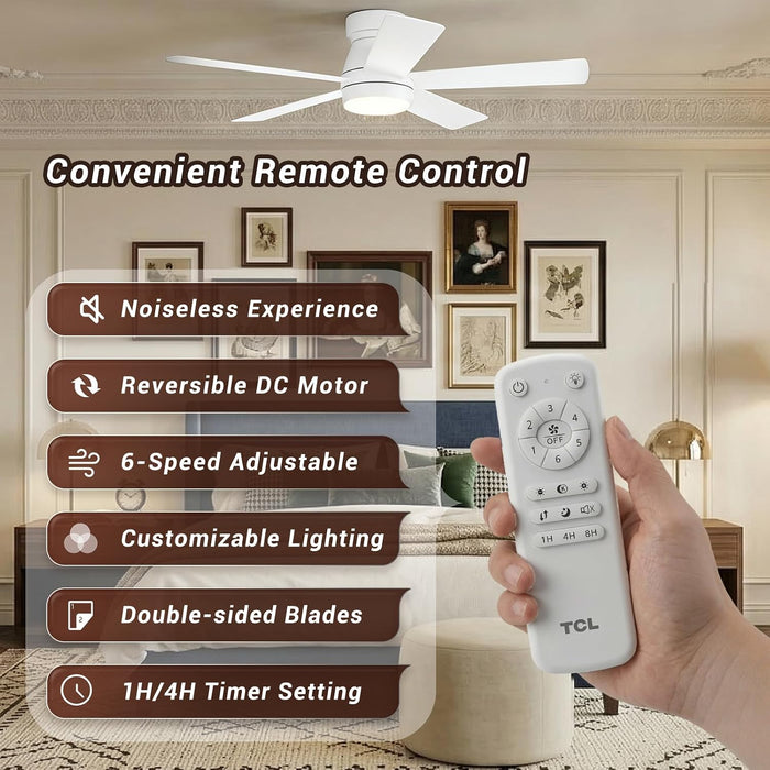 42" White Low Profile Ceiling Fan with Light & Remote Control